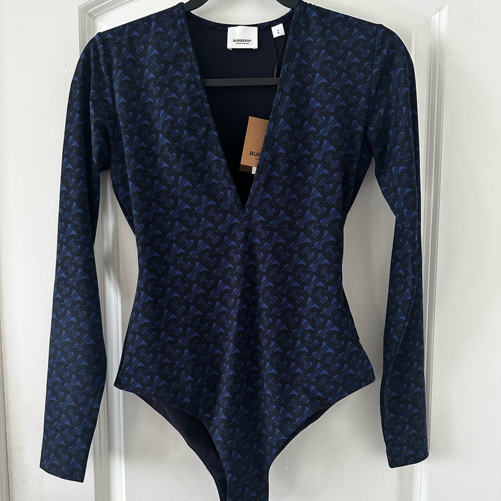 New Authentic BURBERRY  TB Monogram Print Long-Sleeve Bodysuit,